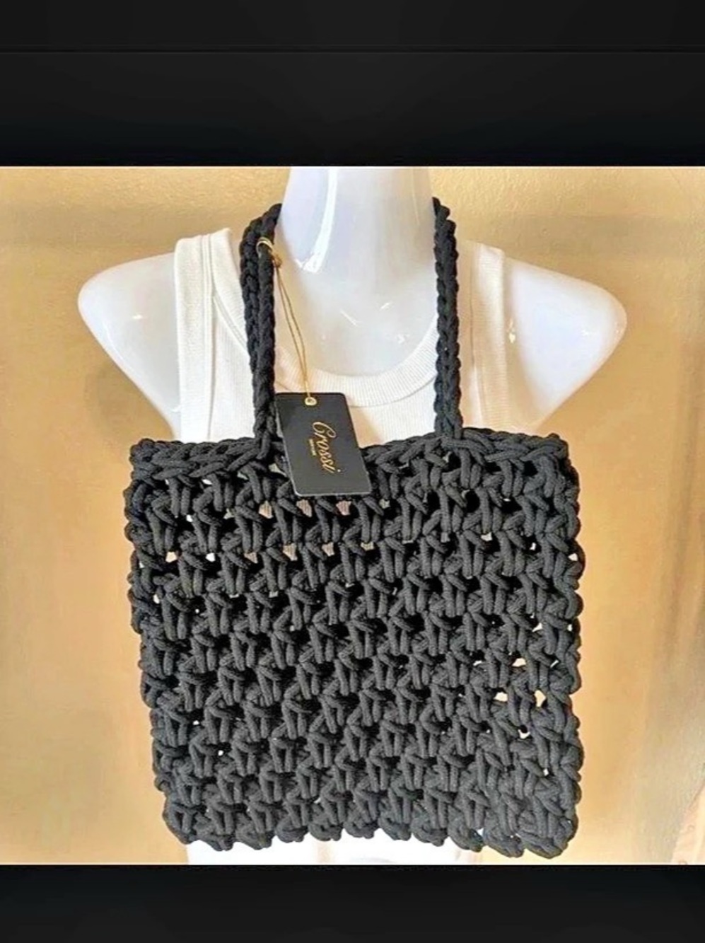 Grossi Black Woven Shoulder Bag NWT